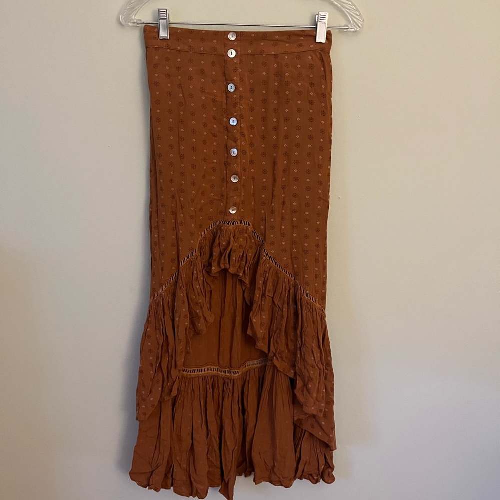 Brown and white boho high to low maxi skirt, perfect condition